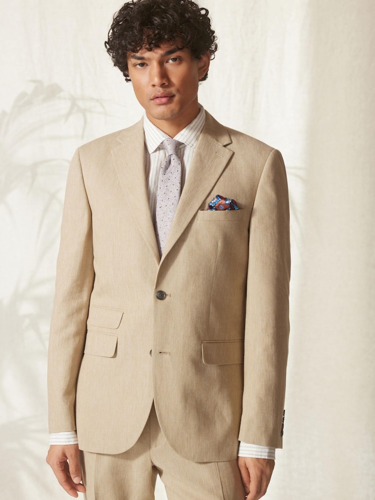 Stone Tailored Fit Linen Blend Suit Jacket - Image 1 of 12