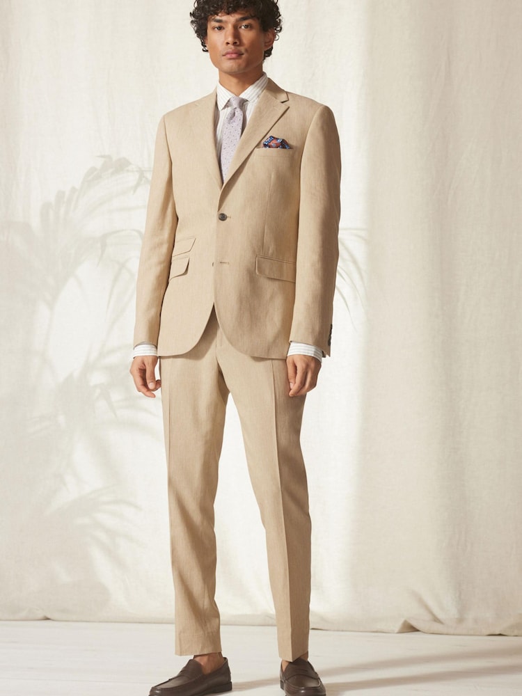 Stone Tailored Fit Linen Blend Suit Jacket - Image 2 of 12