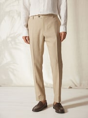 Stone Tailored Fit Linen Blend Suit: Trousers - Image 1 of 8