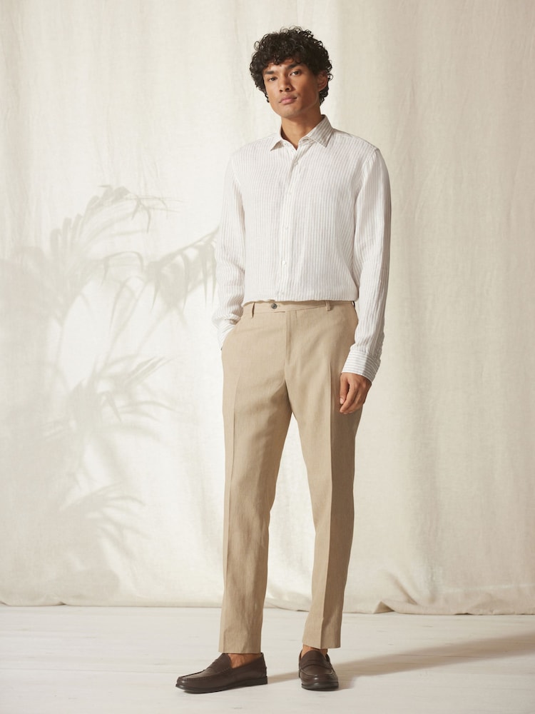Stone Tailored Fit Linen Blend Suit: Trousers - Image 2 of 8
