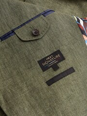 Olive Green Signature Leomaster Italian Linen Slim Fit Suit Jacket - Image 10 of 13
