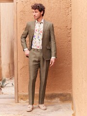 Olive Green Signature Leomaster Italian Linen Slim Fit Suit Jacket - Image 2 of 13