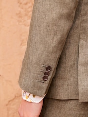 Olive Green Signature Leomaster Italian Linen Slim Fit Suit Jacket - Image 5 of 13