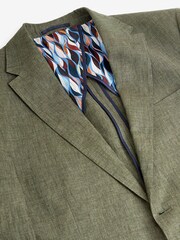Olive Green Signature Leomaster Italian Linen Slim Fit Suit Jacket - Image 8 of 13
