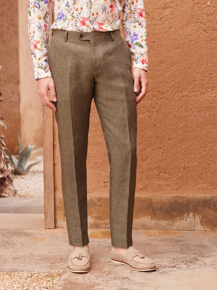 Green Signature Italian Linen Slim Fit Suit: Trousers - Image 1 of 9