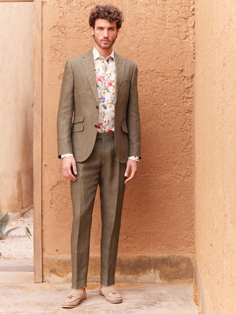 Green Signature Italian Linen Slim Fit Suit: Trousers - Image 2 of 9