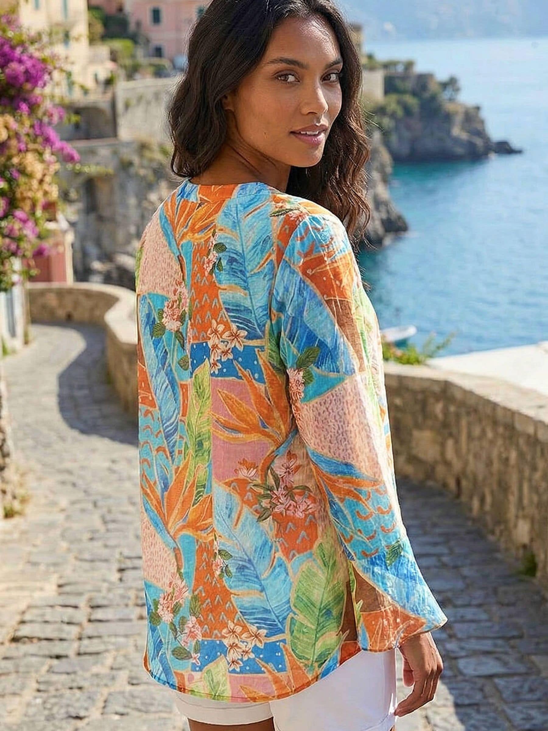 Buy Roman Orange Tropical Print Frill Sleeve Top from Next USA