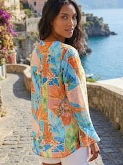 Roman Orange Tropical Print Frill Sleeve Top - Image 3 of 4