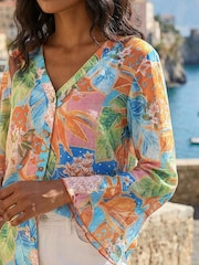 Roman Orange Tropical Print Frill Sleeve Top - Image 4 of 4
