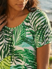Roman Green Leaf Print Asymmetric Stretch Tunic Top - Image 5 of 5