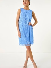 Roman Blue Petite Bow Back Lace Shift Dress - Image 2 of 5