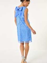 Roman Blue Petite Bow Back Lace Shift Dress - Image 3 of 5