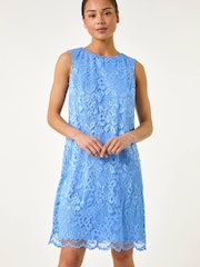 Roman Blue Petite Bow Back Lace Shift Dress - Image 4 of 5
