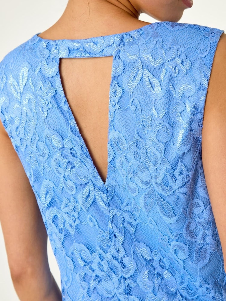 Roman Blue Petite Bow Back Lace Shift Dress - Image 5 of 5