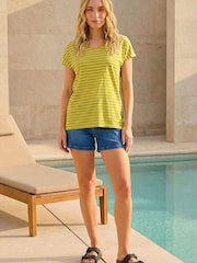 Roman Green Stripe Print V-Neck Stretch T-Shirt - Image 1 of 4