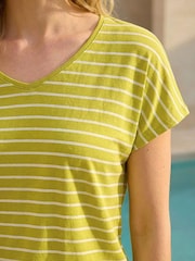 Roman Green Stripe Print V-Neck Stretch T-Shirt - Image 4 of 4
