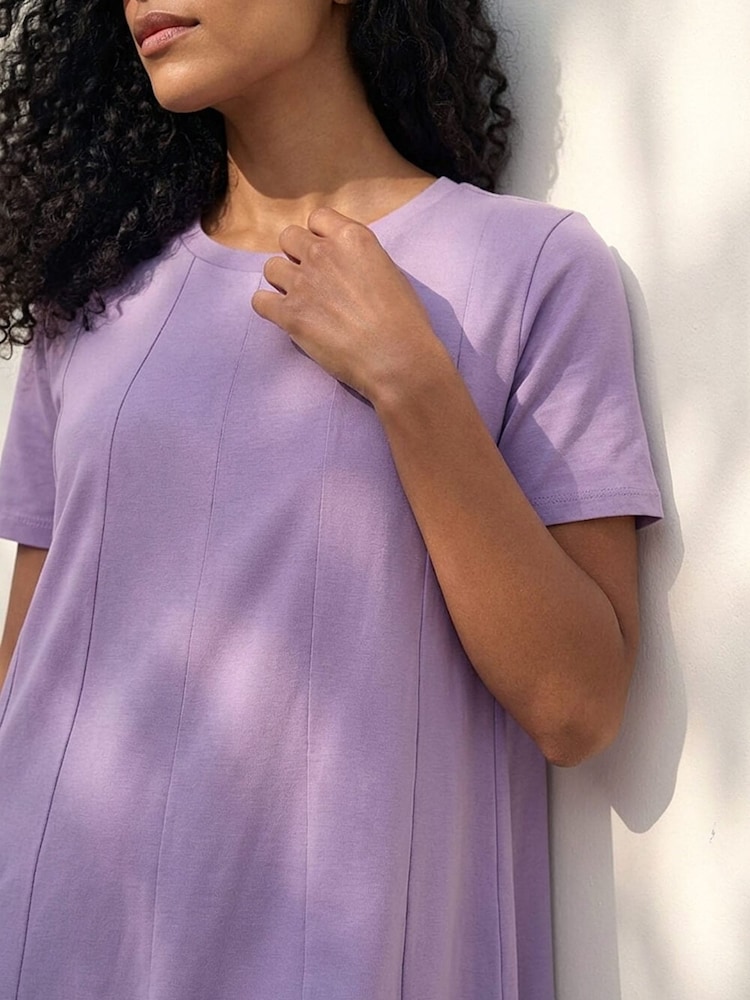 Roman Purple Cotton Panelled Swing Stretch Dress - Image 4 of 4