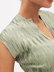 Sage Green Co Ord Plisse Short Sleeves V-Neck Top - Image 4 of 4