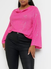 River Island Pink Sequin Cowl Neck Top - Image 1 of 1