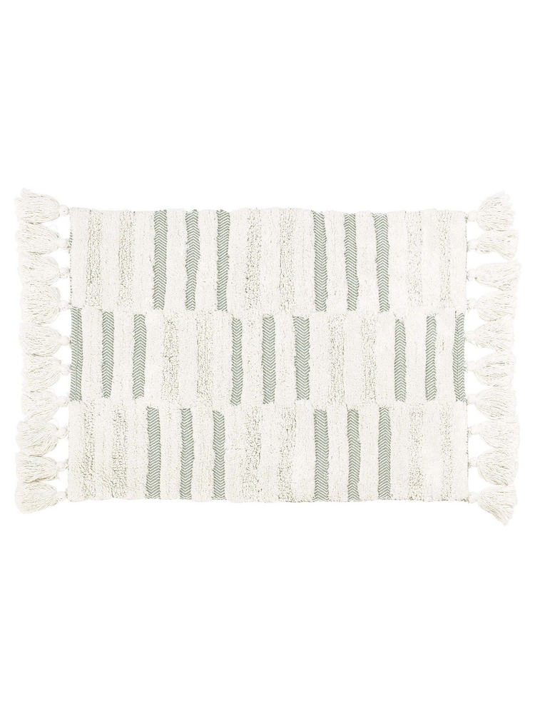 Yard Sage Green Tassel Stitch Anti-Slip 100% Cotton Bath Mat - Image 2 of 3