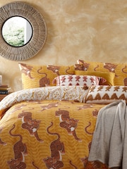 furn. Yellow Tibetan Tiger Duvet Cover and Pillowcase Set - Image 1 of 5