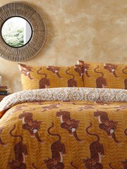 furn. Yellow Tibetan Tiger Duvet Cover and Pillowcase Set - Image 2 of 5