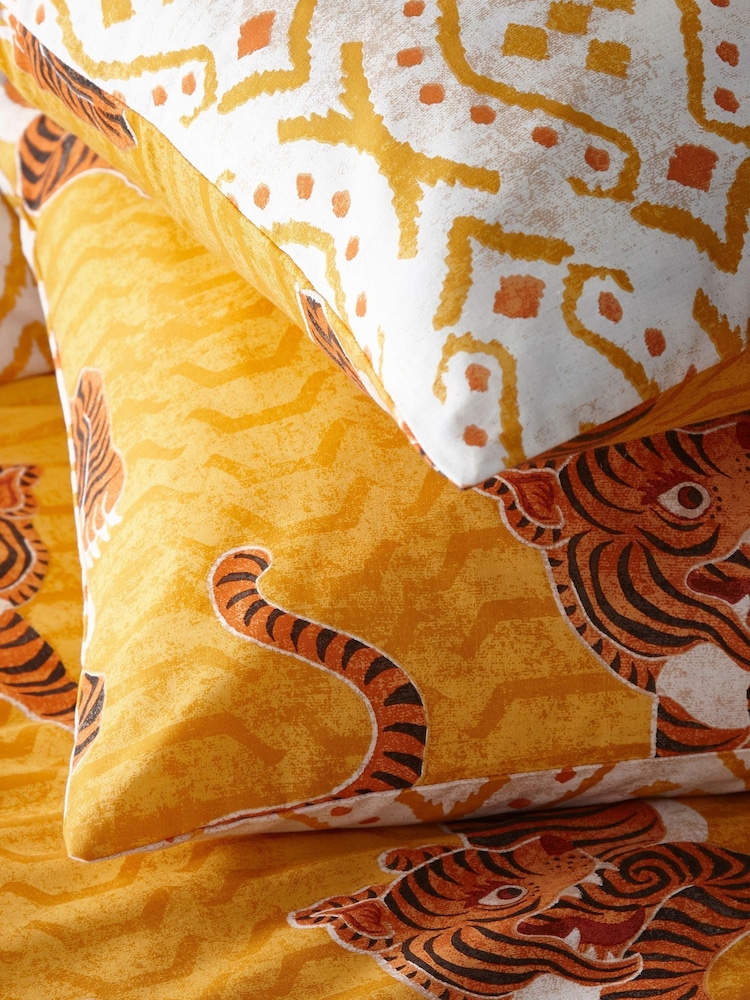 furn. Yellow Tibetan Tiger Duvet Cover and Pillowcase Set - Image 5 of 5