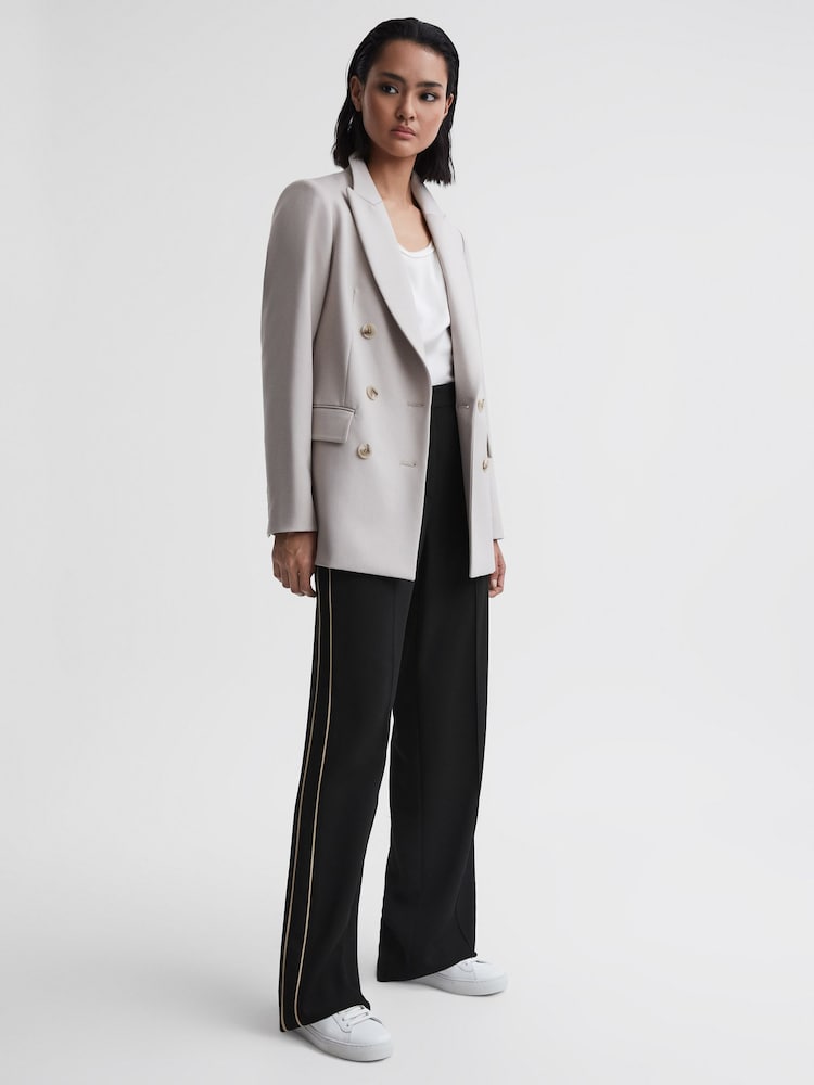Reiss Black Theo Wide Wide Leg Side Stripe Trousers - Image 1 of 5
