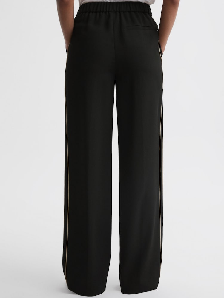 Reiss Black Theo Wide Wide Leg Side Stripe Trousers - Image 5 of 5