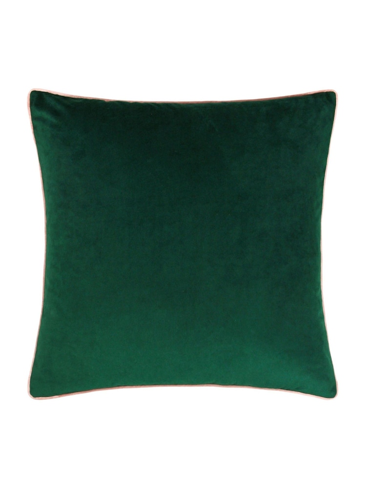 Riva Paoletti Emerald Green/Blush Pink 55 x 55cm Meridian Velvet Cushion - Image 3 of 5