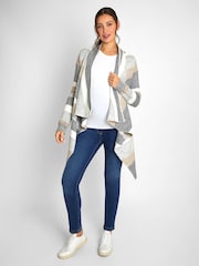 JoJo Maman Bébé Grey Cream Stripe Drape Maternity & Nursing Cardigan - Image 1 of 6