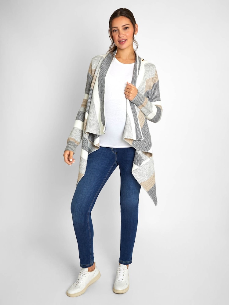 JoJo Maman Bébé Grey Cream Stripe Drape Maternity & Nursing Cardigan - Image 1 of 6