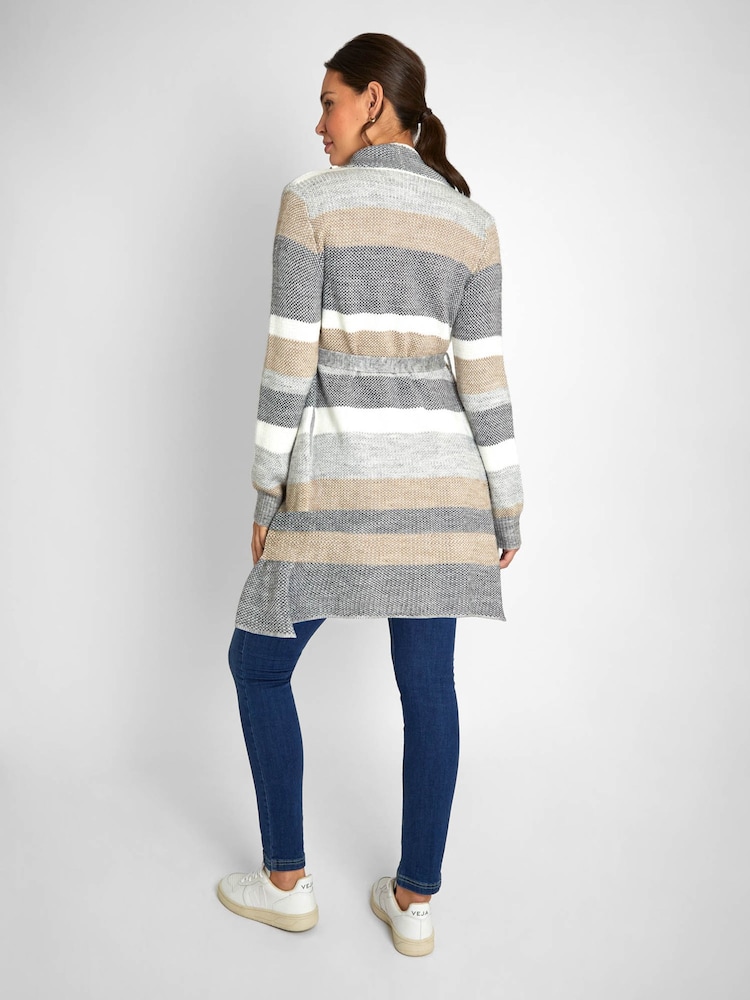 JoJo Maman Bébé Grey Cream Stripe Drape Maternity & Nursing Cardigan - Image 2 of 6