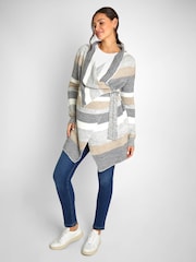 JoJo Maman Bébé Grey Cream Stripe Drape Maternity & Nursing Cardigan - Image 3 of 6
