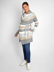 JoJo Maman Bébé Grey Cream Stripe Drape Maternity & Nursing Cardigan - Image 4 of 6