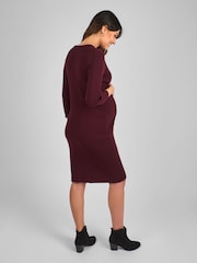 JoJo Maman Bébé Burgundy Red Knitted Maternity Tube Dress - Image 2 of 4