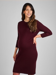 JoJo Maman Bébé Burgundy Red Knitted Maternity Tube Dress - Image 3 of 4