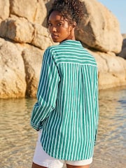 Roman Green Linear Print V-Neck Button Shirt - Image 3 of 4