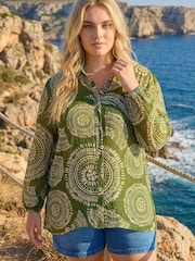 Roman Green Curve Abstract Print Woven Shirt - Image 1 of 4