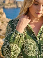 Roman Green Curve Abstract Print Woven Shirt - Image 4 of 4