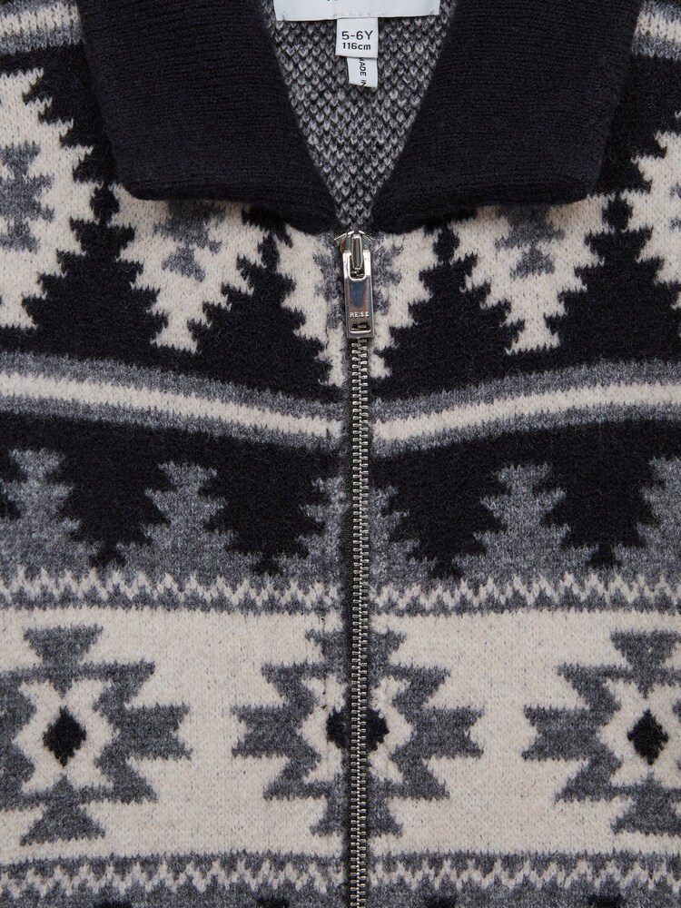 Reiss Navy Elias Senior Navajo Print Zip-Through Jumper - Image 5 of 5