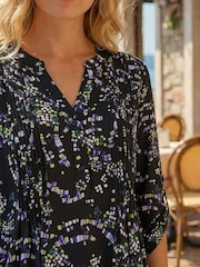 Roman Black Abstract Print Pintuck Stretch Top - Image 3 of 4