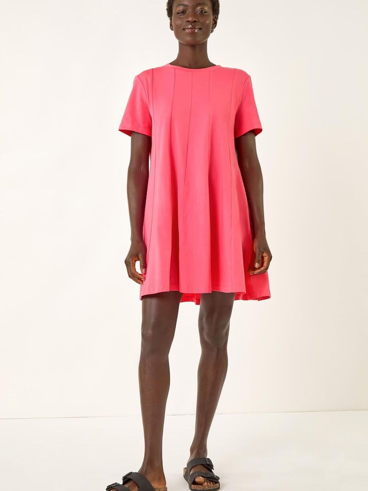 Roman Pink Cotton Panelled Swing Stretch Dress - Image 1 of 5