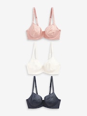 Navy Blue/Pink/Cream Non Pad Balcony DD+ Stripe Bras 3 Pack - Image 2 of 5