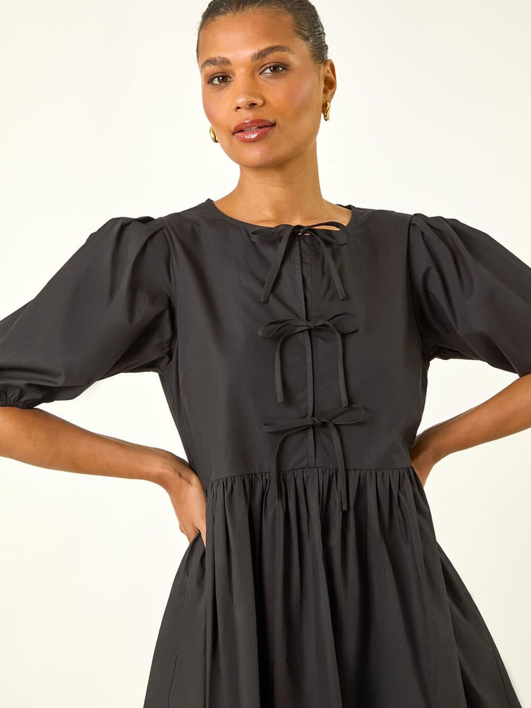 Buy Roman Black Tie Front Smock Dress from Next USA