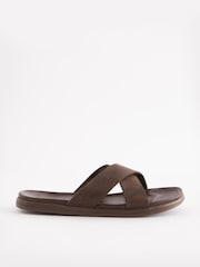 Brown Leather Cross Strap Slip-On Sandals - Image 3 of 6