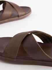 Brown Leather Cross Strap Slip-On Sandals - Image 4 of 6