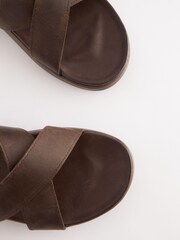 Brown Leather Cross Strap Slip-On Sandals - Image 5 of 6
