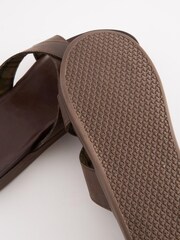 Brown Leather Cross Strap Slip-On Sandals - Image 6 of 6