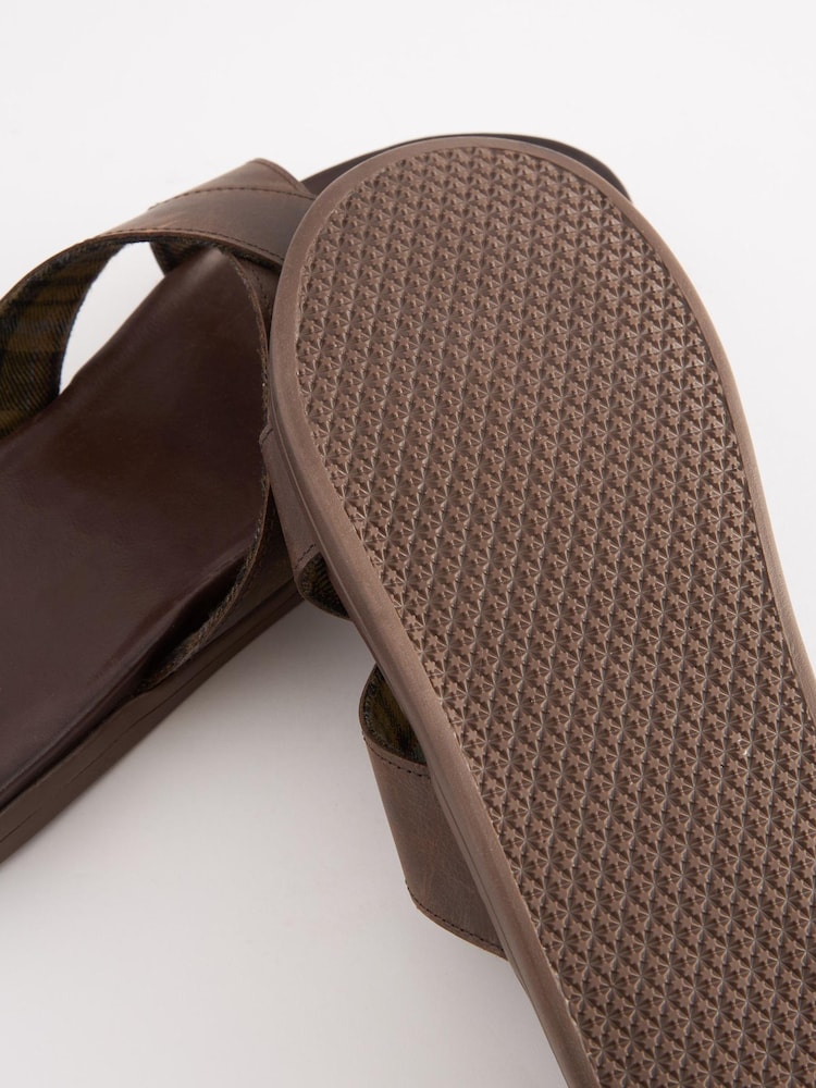 Brown Leather Cross Strap Slip-On Sandals - Image 6 of 6